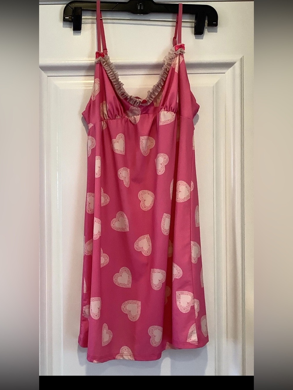 Betsy Johnson Intimates Slip Dress Medium Pink White Hearts Spaghetti Straps
